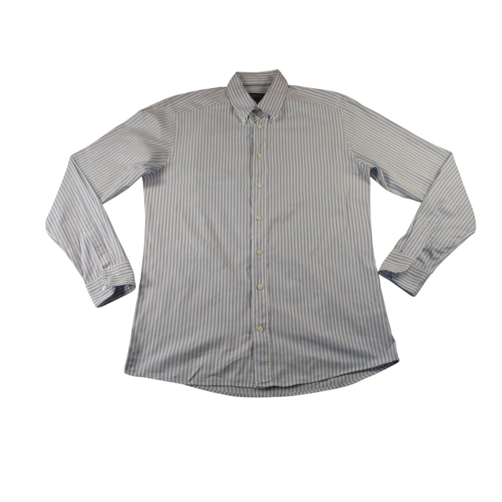 Eton Shirt Men Slim 17 43 Blue White Striped Button Up Long Sleeve 100 Cotton